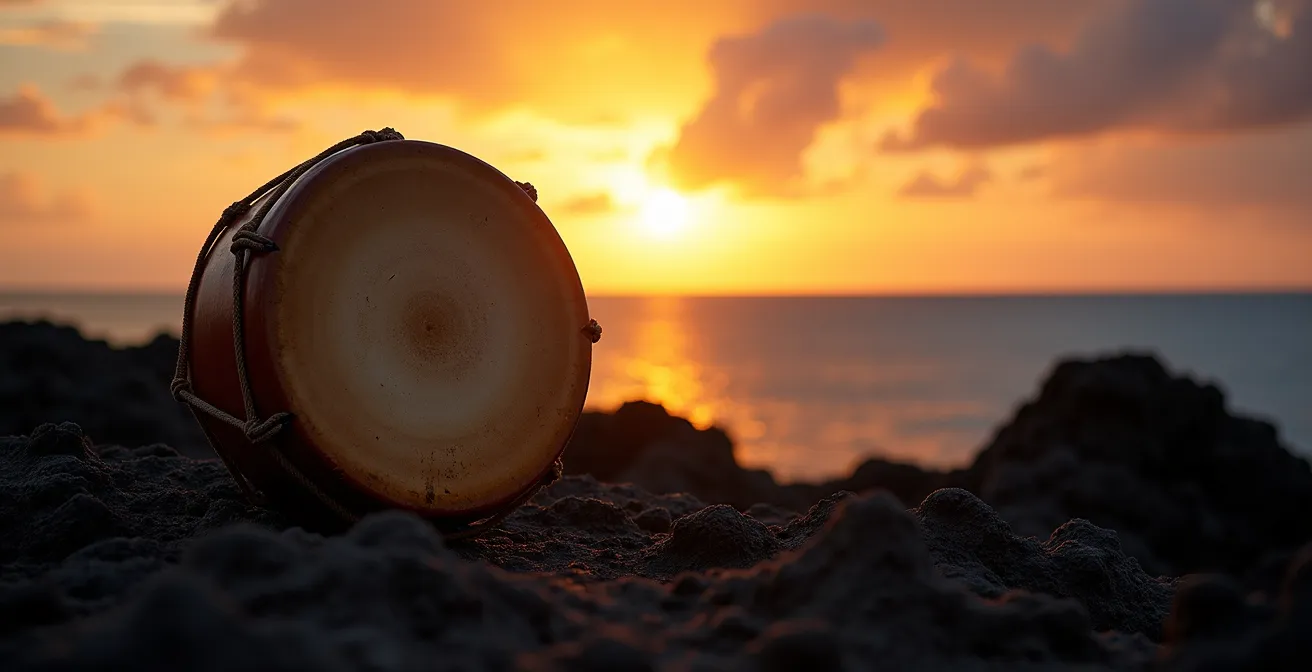 Scène évoquant la tradition du Maloya et la mémoire de l'esclavage à La Réunion