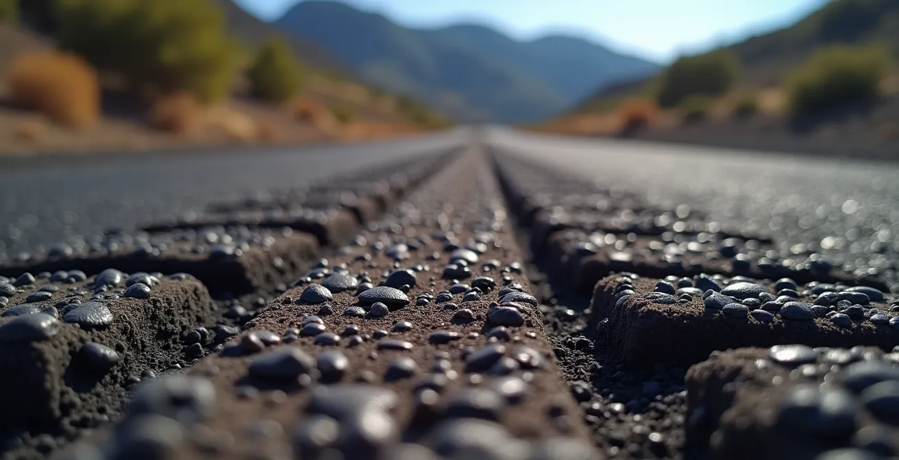 Piste de scories volcaniques de la Plaine des Sables avec traces de pneus