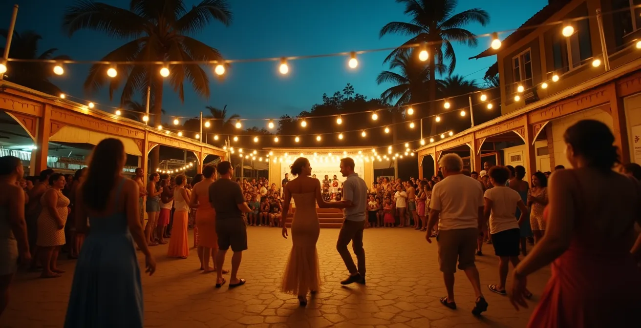 Ambiance festive d'un bal la poussière réunionnais avec orchestre de séga