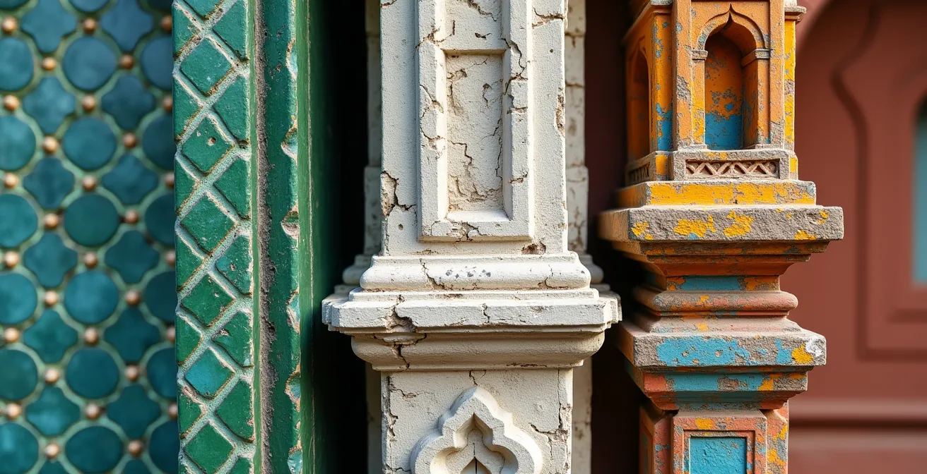 Vue aérienne d'un quartier de Saint-Denis montrant la cohabitation d'un minaret, d'un clocher et d'un gopuram de temple